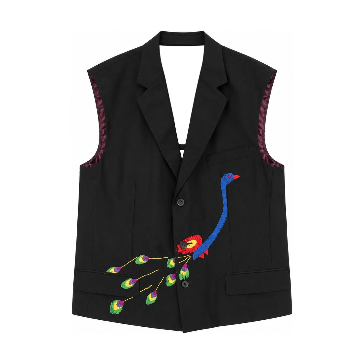 Boutique Flo Embroidered Peacock Black Tailored Vest