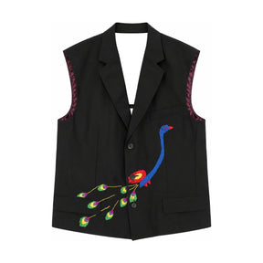 Boutique Flo Embroidered Peacock Black Tailored Vest