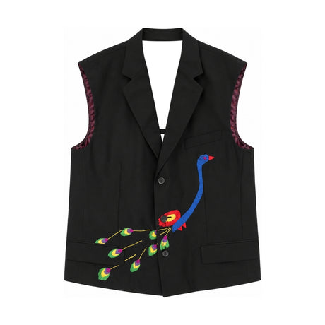 Boutique Flo Embroidered Peacock Black Tailored Vest