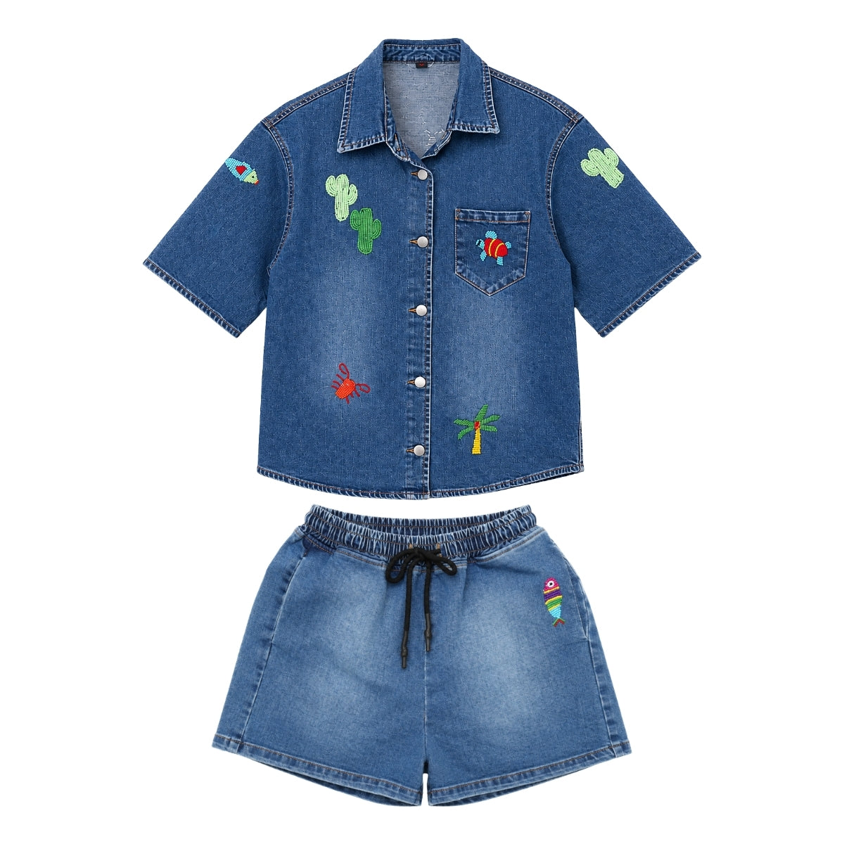 Boutique Flo Coastal Beaded Motifs Denim Co-Ord Set
