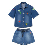 Boutique Flo Coastal Beaded Motifs Denim Co-Ord Set