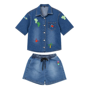 Boutique Flo Coastal Beaded Motifs Denim Co-Ord Set