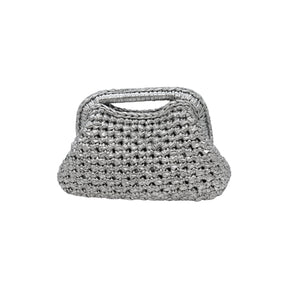 Get Over It Recta Metallic Silver Leather Crochet Clutch Bag
