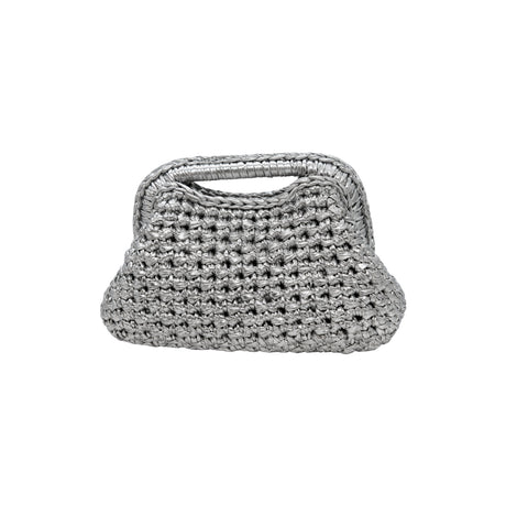 Get Over It Recta Metallic Silver Leather Crochet Clutch Bag