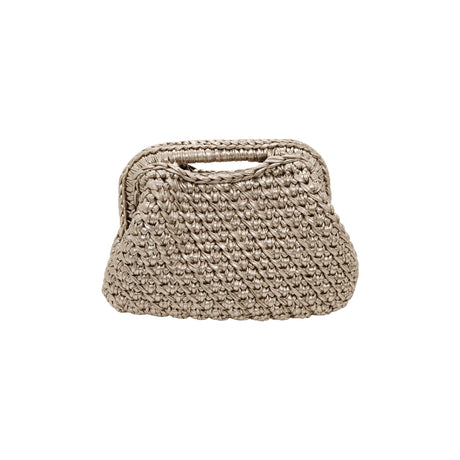 Get Over It Recta Metallic Champagne Leather Crochet Clutch Bag