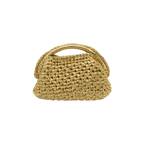 Get Over It Solea Metallic Gold Leather Crochet Clutch Bag