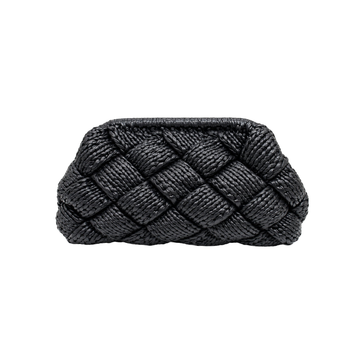 Get Over It Stella Black Leather Crochet Clutch Bag