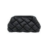 Get Over It Stella Black Leather Crochet Clutch Bag