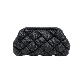Get Over It Stella Black Leather Crochet Clutch Bag