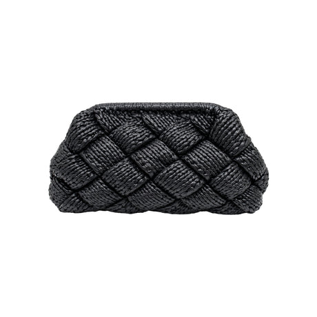 Get Over It Stella Black Leather Crochet Clutch Bag