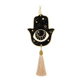 Noorena Celestial Hamsa Evil Eye Ceramic Wall Hanging with Tassel