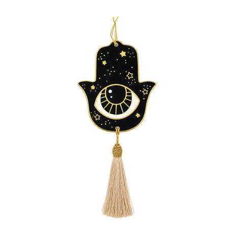 Noorena Celestial Hamsa Evil Eye Ceramic Wall Hanging with Tassel