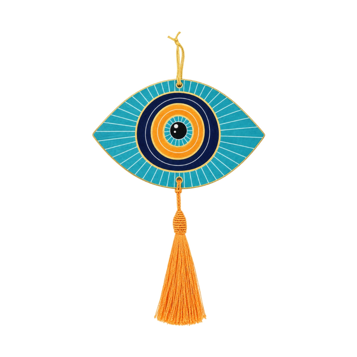 Noorena Turquoise Evil Eye Ceramic Wall Hanging with Orange Tassel