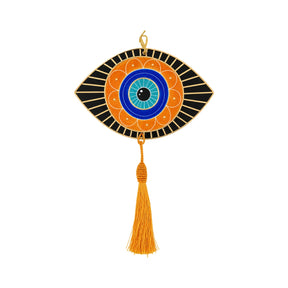 Noorena Amber Evil Eye Ceramic Wall Hanging with Orange Tassel
