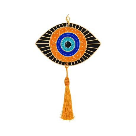 Noorena Amber Evil Eye Ceramic Wall Hanging with Orange Tassel