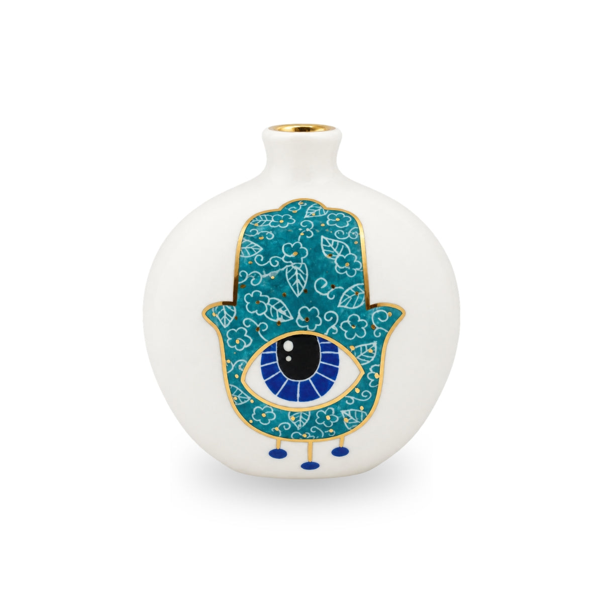 Noorena Large Floral Hamsa Teal Ceramic Pomegranate