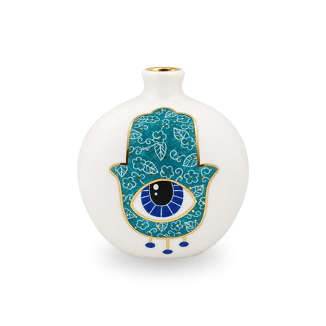 Noorena Large Floral Hamsa Teal Ceramic Pomegranate