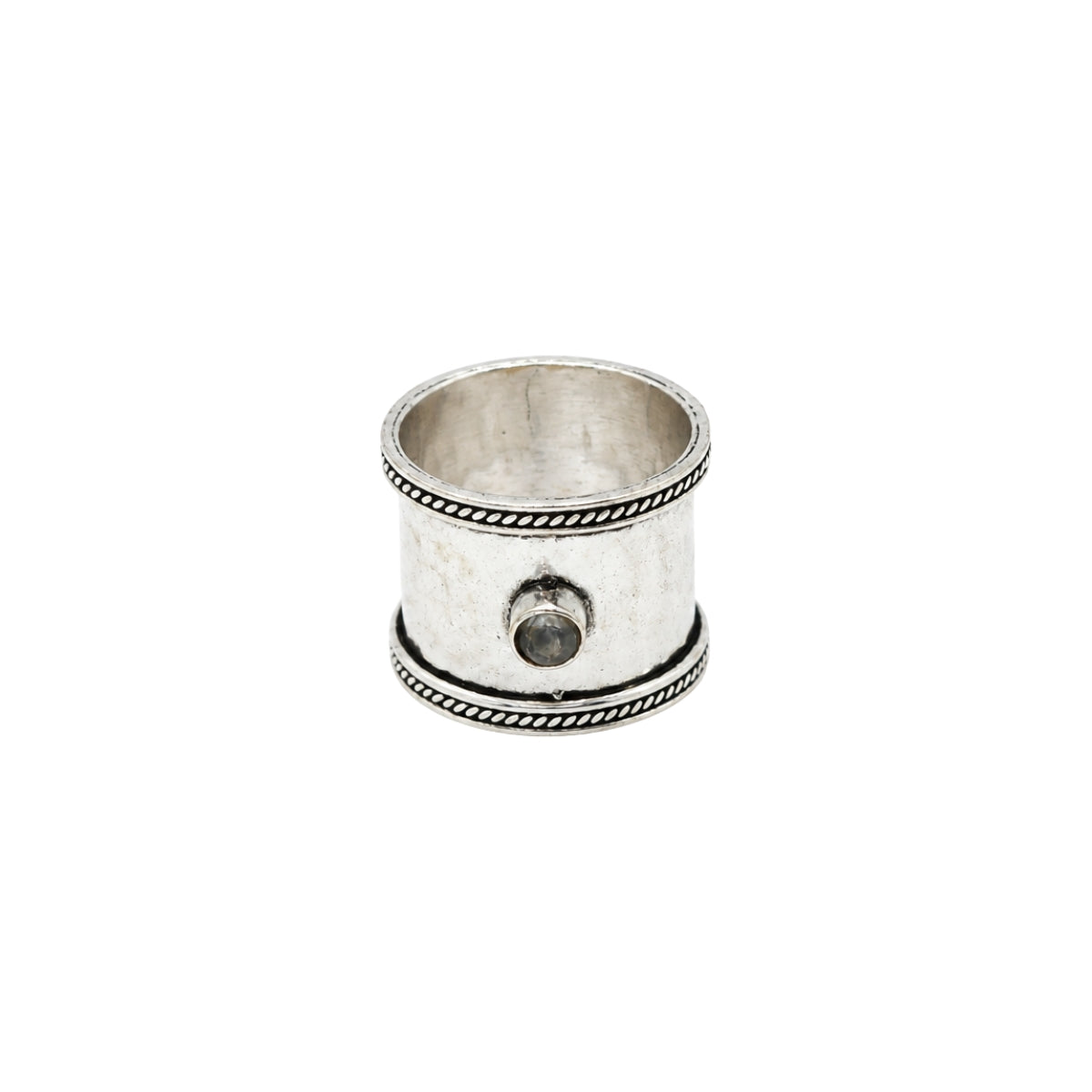 You & Eye Gray Moonstone Hammered Wide Band Ring