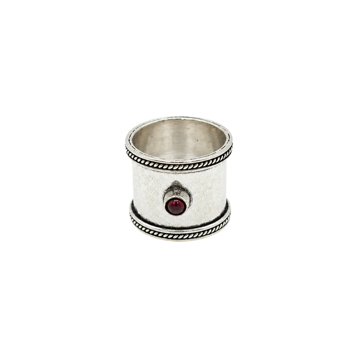 You & Eye Garnet Hammered Wide Band Ring