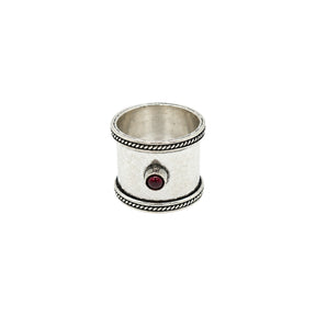 You & Eye Garnet Hammered Wide Band Ring