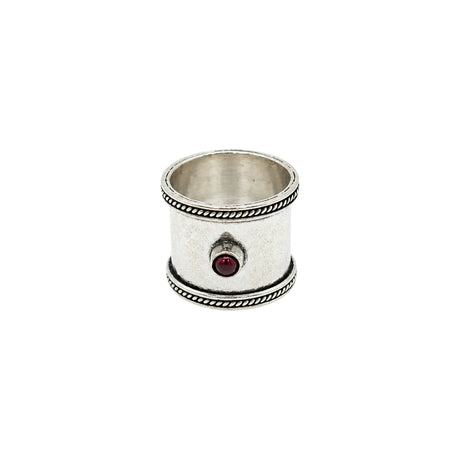 You & Eye Garnet Hammered Wide Band Ring