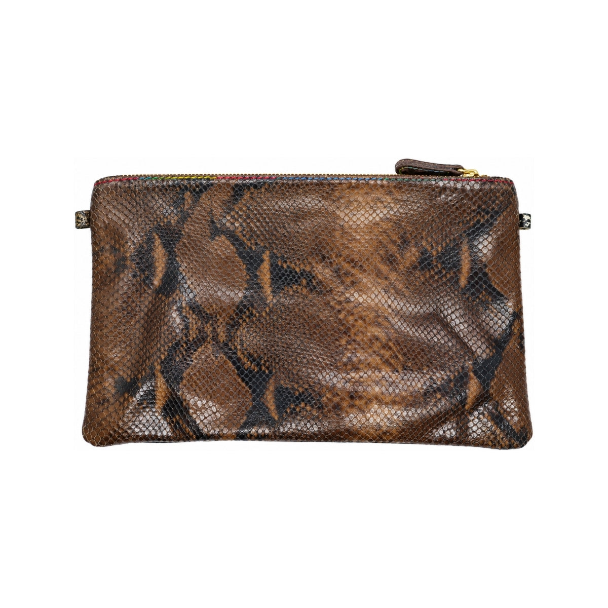 Ebarrito Brown Emerald Snake Print XL Leather Pouch
