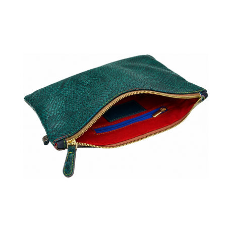 Brown Emerald Snake Print Pouch
