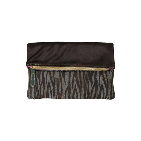 Ebarrito Brown & Tiger Print Minilie Leather Clutch Bag