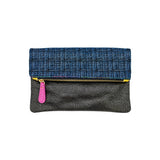 Ebarrito Blue Sparkle Plaid Minilie Leather Clutch Bag