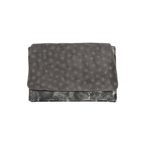 Ebarrito Grey Star Suede Maxi Surf & Turf Leather Clutch Bag