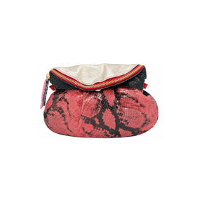 Ebarrito Red Snake Print & Navy Tight Rope Dancer Leather Clutch