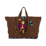 Alex.Max Brown Embroidered Toucan Tote Bag