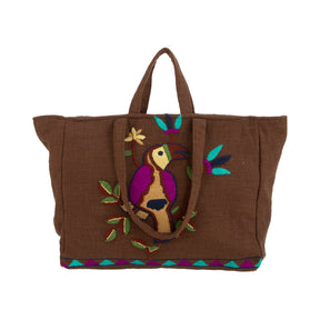 Alex.Max Brown Embroidered Toucan Tote Bag