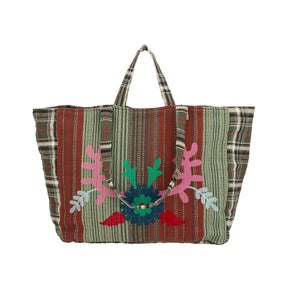 Alex.Max Sage Striped Floral Embroidered Tote Bag
