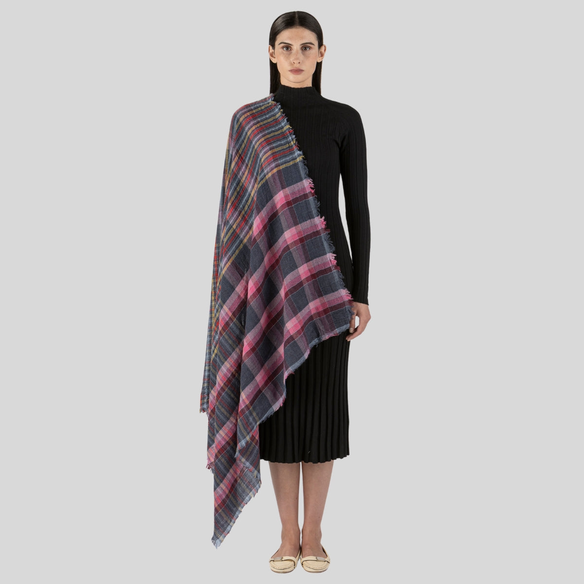 Alex.Max Pink Plaid Scarf