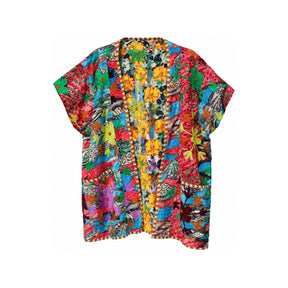 You & Eye Vintage Red Floral Quilted Kantha Vest with Pockets