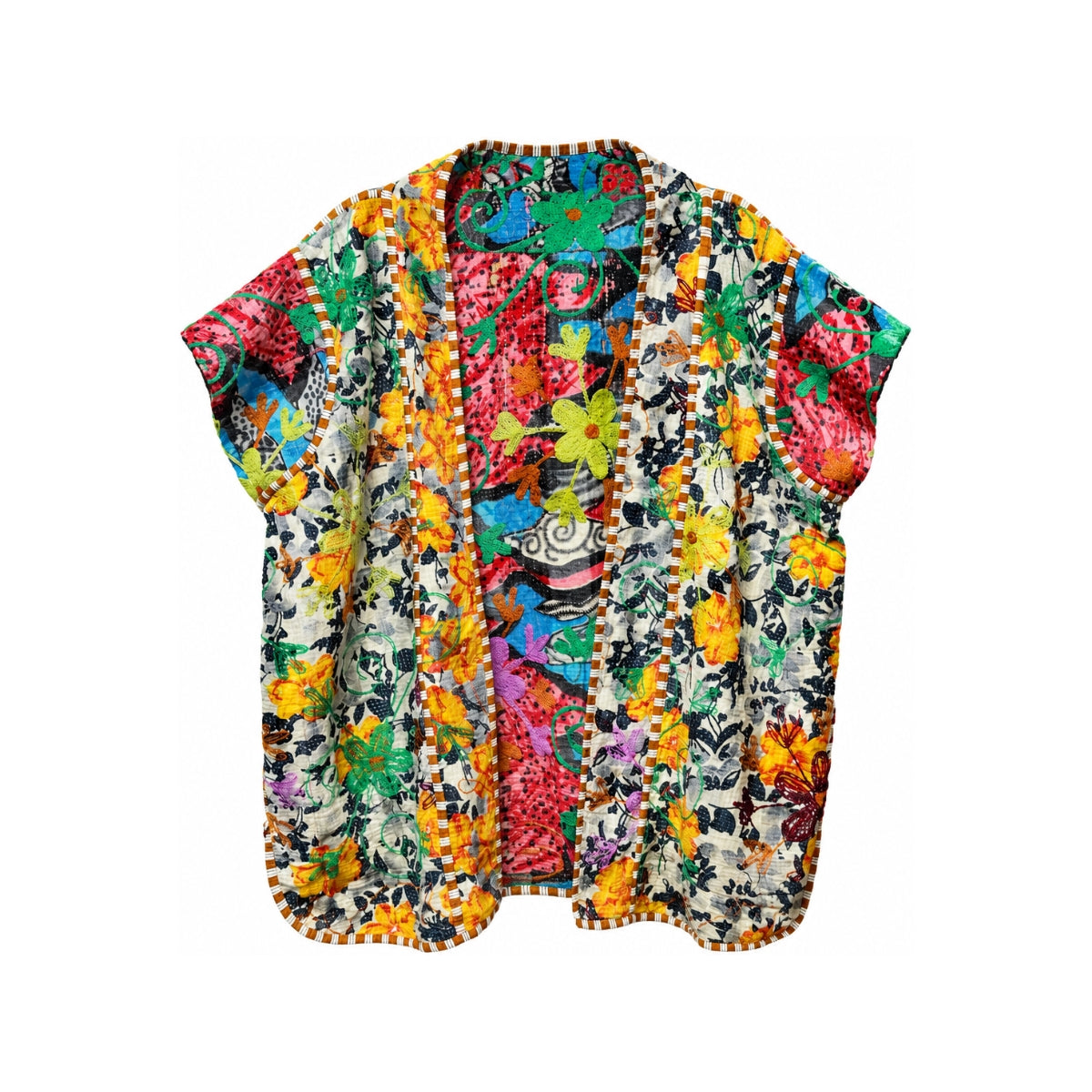 Vintage Floral Quilted Kantha Vest