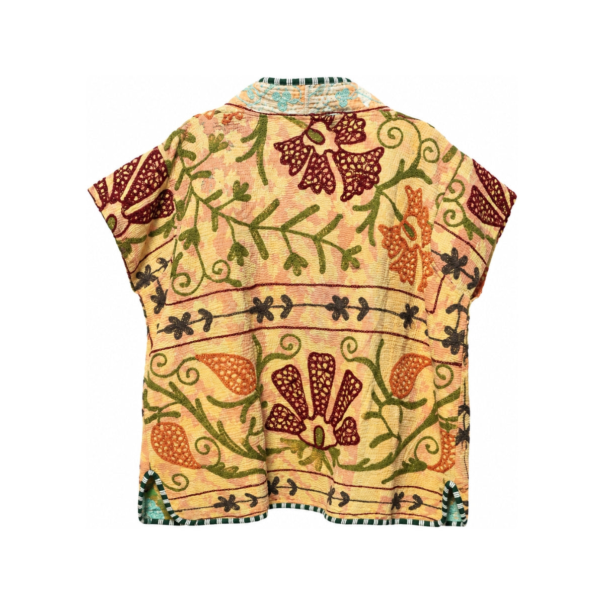 Vintage Exotic Blooms Quilted Kantha Vest
