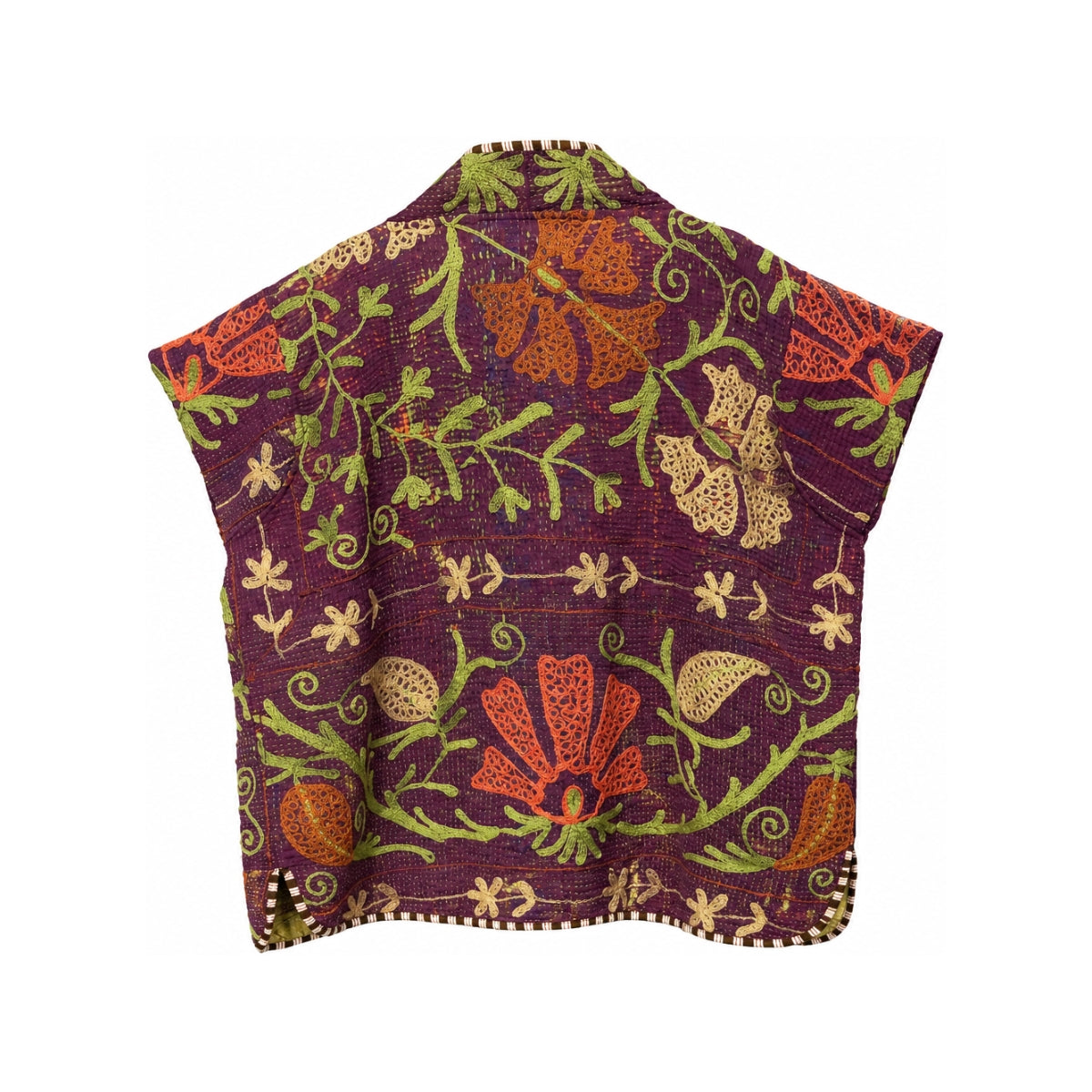 Vintage Exotic Blooms Quilted Kantha Vest
