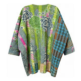 Vintage Green & Blue Roses Quilted Kantha Reversible Jacket