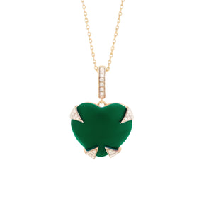 Noura B 18k Yellow Gold Malachite Heart Necklace with White Diamond