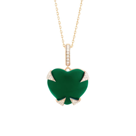 Noura B 18k Yellow Gold Malachite Heart Necklace with White Diamond