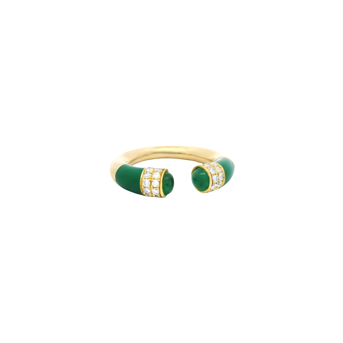 Noura B 18k Yellow Gold Shams Green Enamel Ring with White Diamond