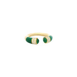 Noura B 18k Yellow Gold Shams Green Enamel Ring with White Diamond