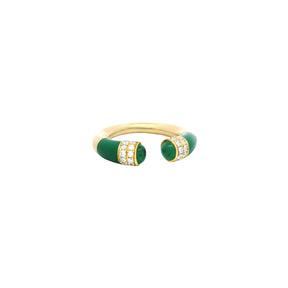 Noura B 18k Yellow Gold Shams Green Enamel Ring with White Diamond