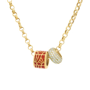 Noura B 18k Yellow Gold Drabzeen Aurora Red Enamel Necklace with White Diamond