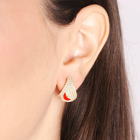 Noura B 18k Yellow Gold Red Enamel Crescent Elemental Teardrop Earrings
