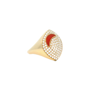Noura B 18k Yellow Gold Red Enamel Crescent Elemental Ring