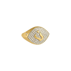 Noura B 18k Yellow Gold Personalized Arabic Signet Ring with White Diamond