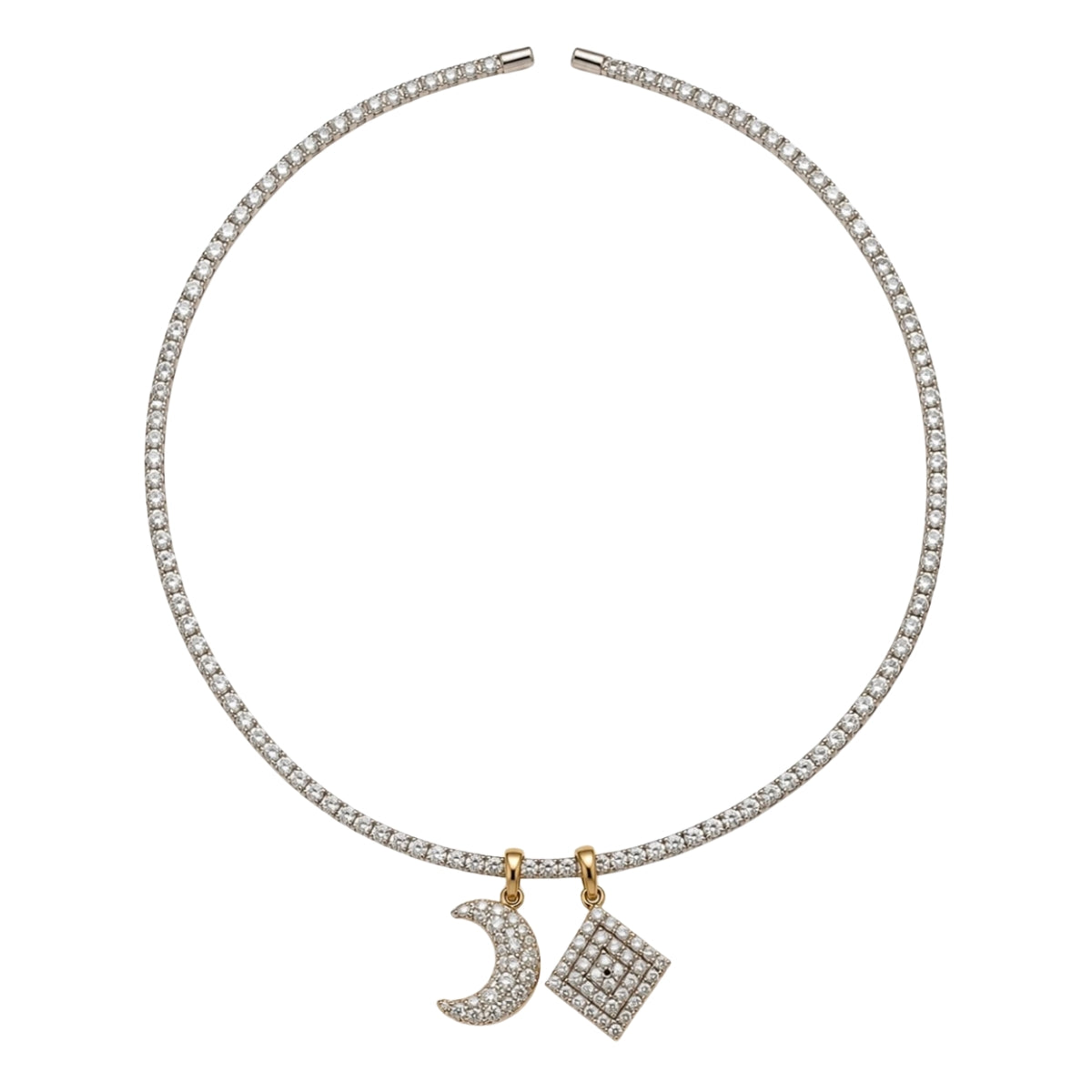 Romy Collection Silver Moon and Square Charm Choker